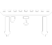 Simple line drawing of a table, featuring various rectangular and square shapes arranged above and below its surface, possibly representing objects or design elements.