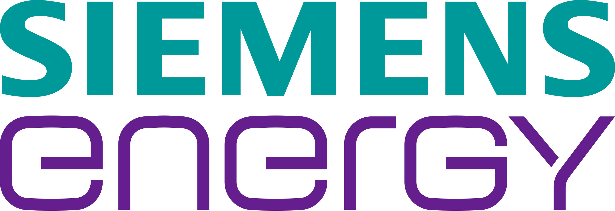 Siemens Energy logo with "SIEMENS" in teal uppercase letters above "energy" in purple lowercase letters.