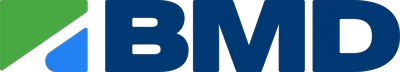BMD logo with a stylized green and blue icon on the left, followed by bold, dark blue letters "BMD" on a transparent background.