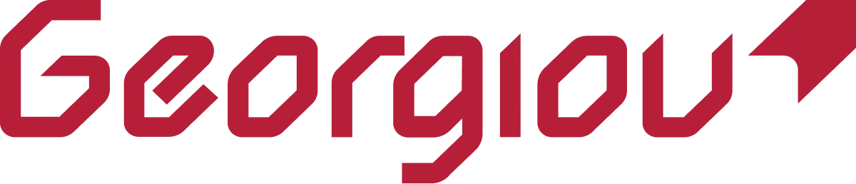 Logo for Georgiou, displaying the name "Georgiou" in bold, red, stylized lettering with an arrow pointing upward from the final letter.