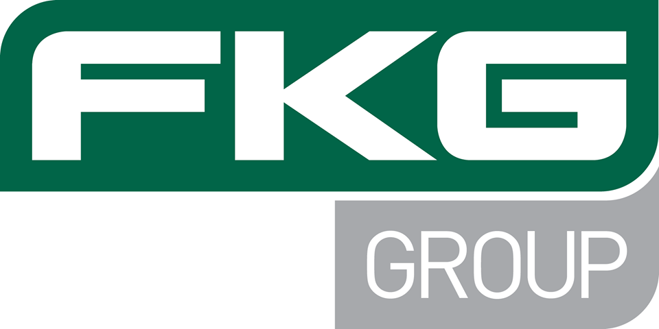 Logo of FKG Group featuring bold white letters "FKG" on a green background, above the word "GROUP" in white on a gray rectangular background.